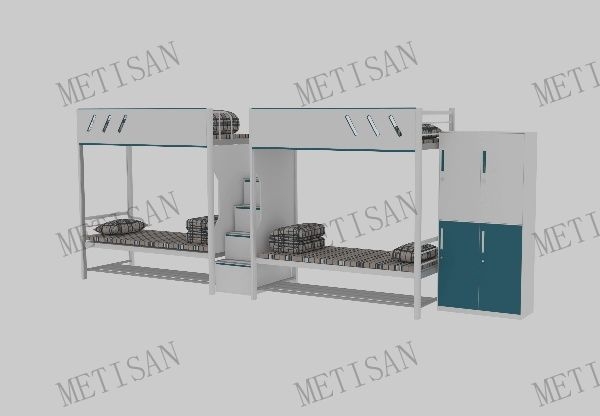双人上下铺床（步梯款）+四门储物柜